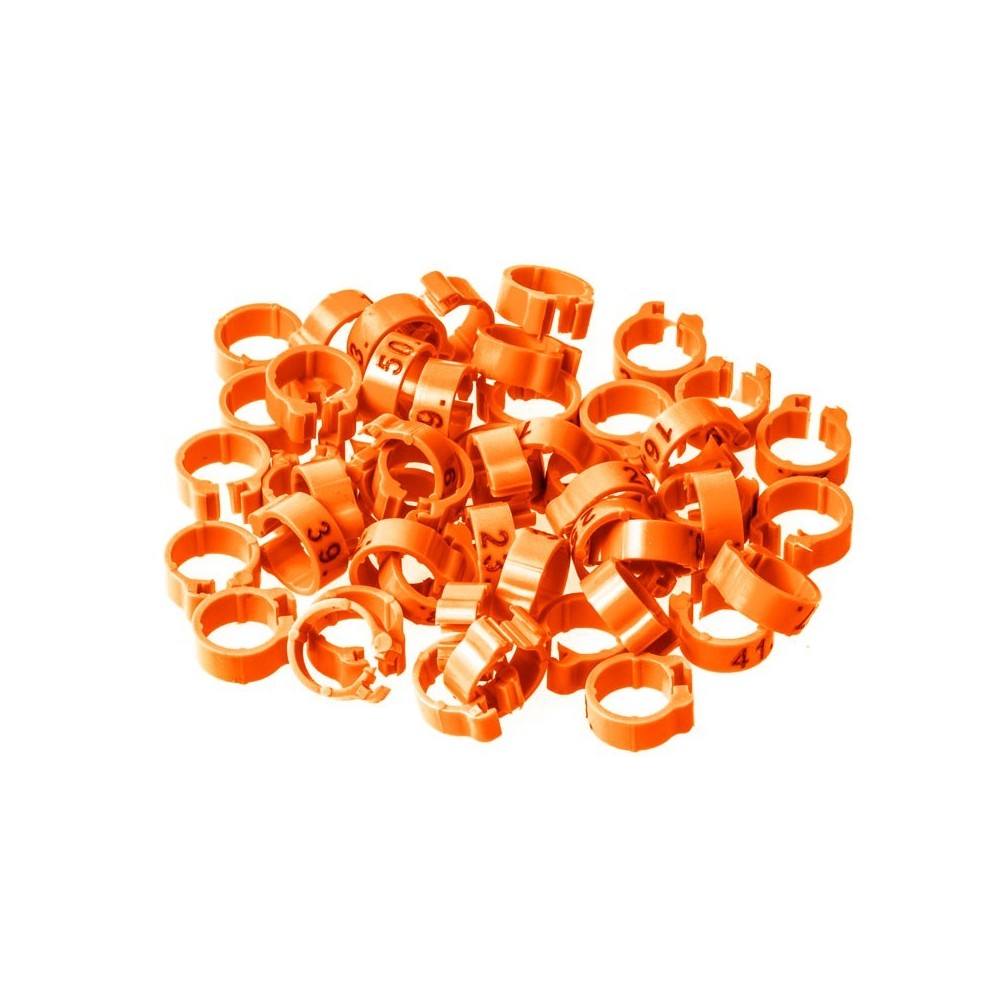 50 Anillas numeradas Ø5x8mm - Color Naranja Fluorescente