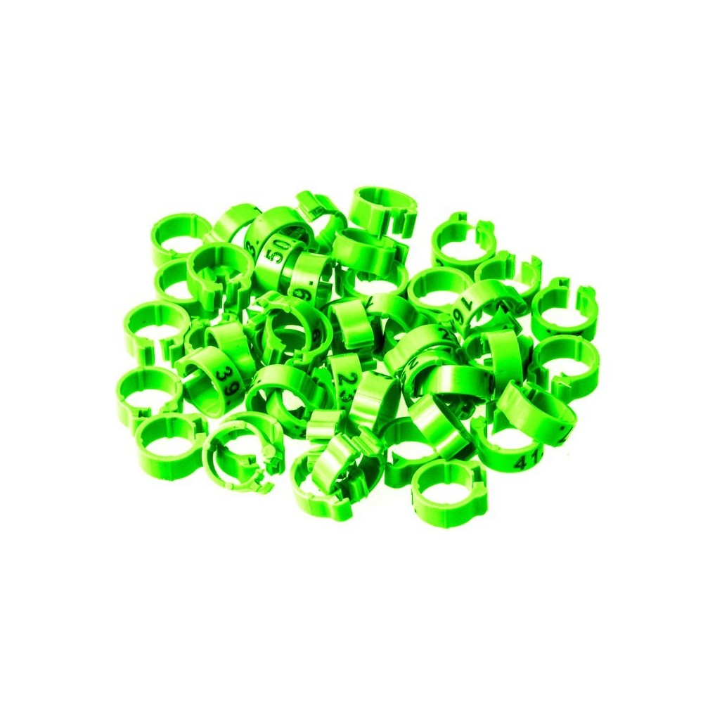 50 Anillas numeradas Ø5x8mm - Color Verde Fluorescente