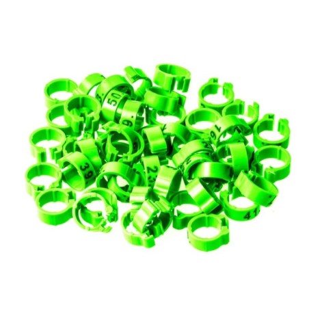 50 Anillas numeradas Ø5x8mm - Color Verde Fluorescente